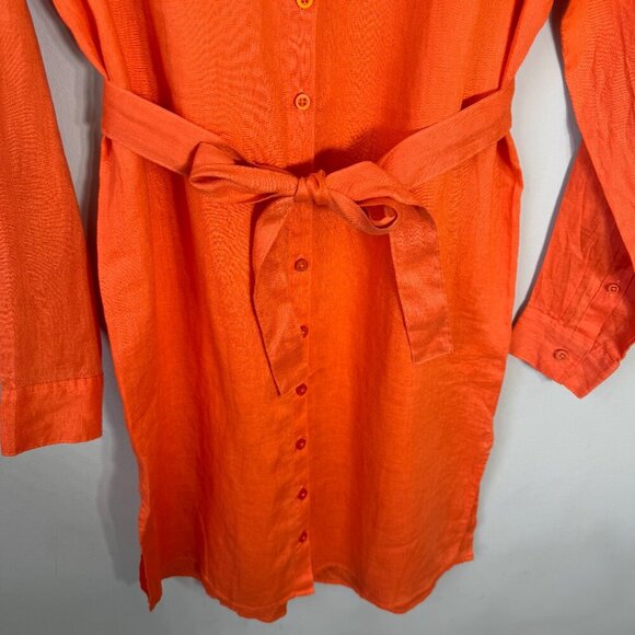 NWOT 100% Linen Button Up Shirt Dress Free Line Athens Women's Small Orange Chic - Picture 7 of 13